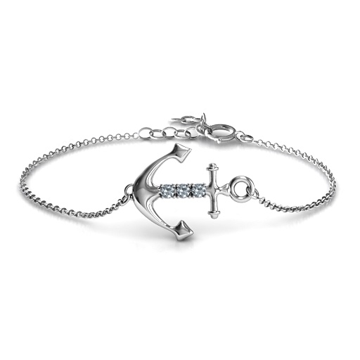 personalized Anchor Bracelet with Three Stones  - Name My Jewelry &trade;
